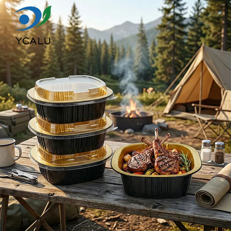 使い捨てバイノーラル正方形ボックス ブラック ゴールド アルミ ホイル容器