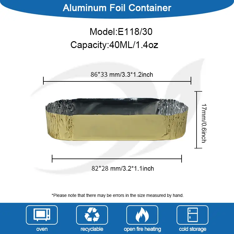 小さな楕円形の梱包銀アルミホイル容器