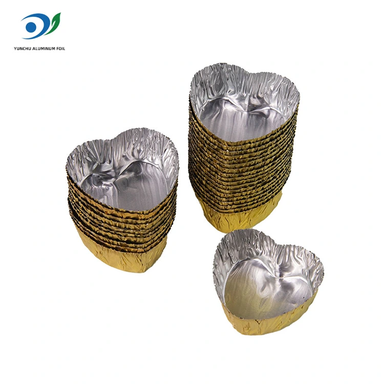 ハート型のミニベークシルバーアルミホイルフードコンテナ