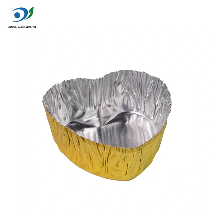 ハート型のミニベークシルバーアルミホイルフードコンテナ