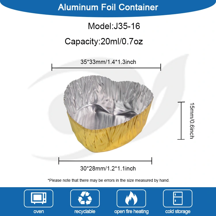 ハート型のミニベークシルバーアルミホイルフードコンテナ