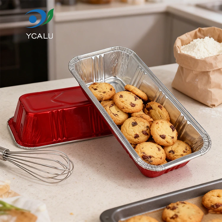 長方形の赤いベーカリーケータリングシルバーアルミホイルコンテナー