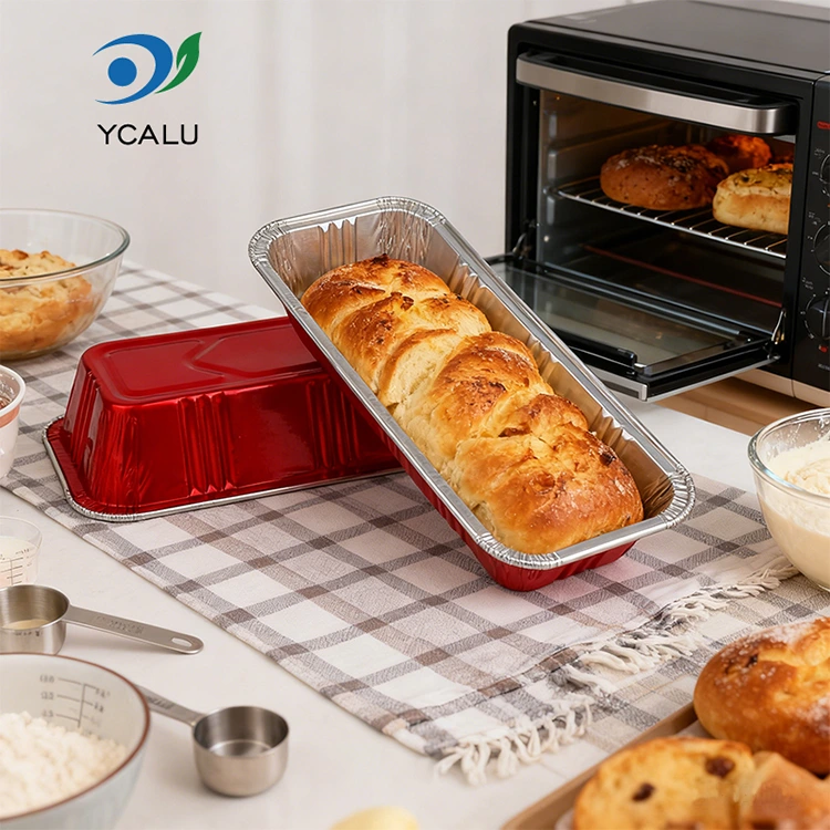 長方形の赤いベーカリーケータリングシルバーアルミホイルコンテナー